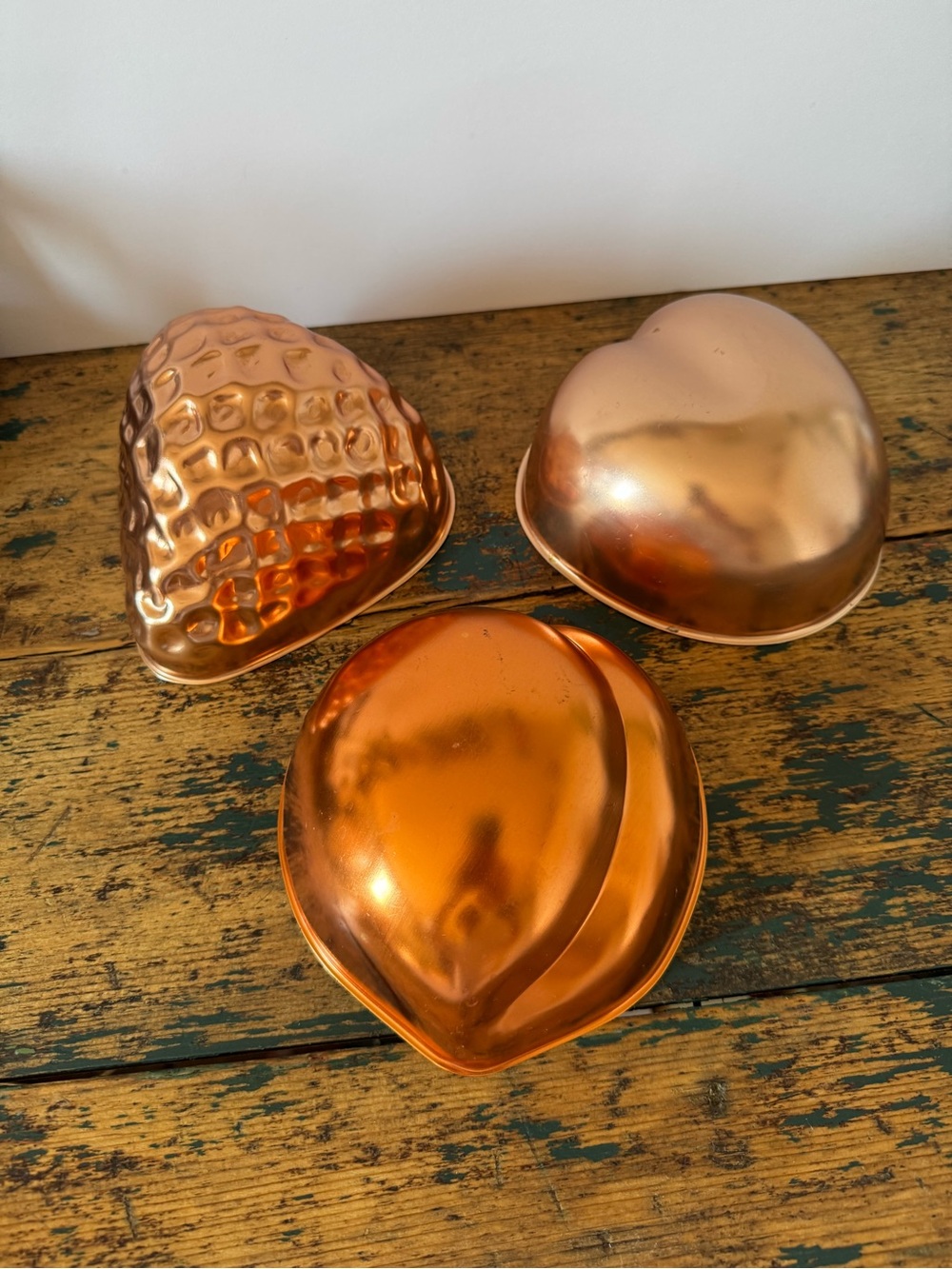 Vintage Copper Fruit Themed Mold Trio - Shiny Copper Tone